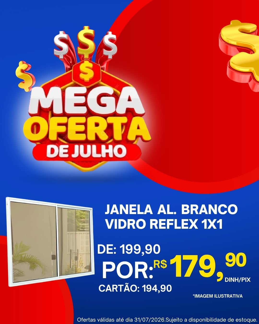 Janela de Aluminio Branco 1x1 Vidro Reflex